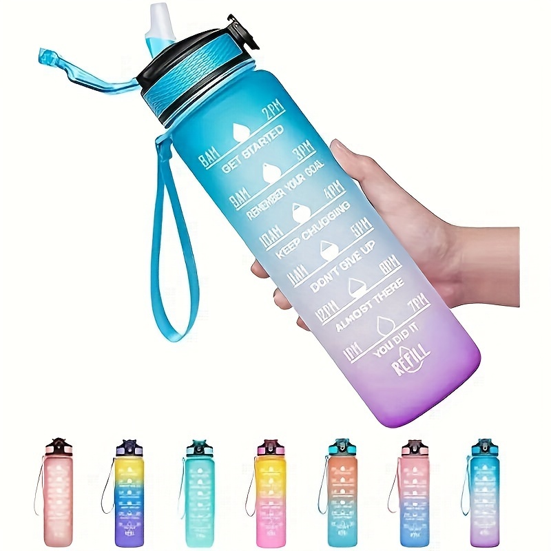 

1pc, Motivational Water Bottle, Gradient Color Water Bottles, Sports Water Cups, Portable Drinking Cups, Summer Drinkware, For Outdoor Camping, Hiking, Fitness, Birthday Gifts