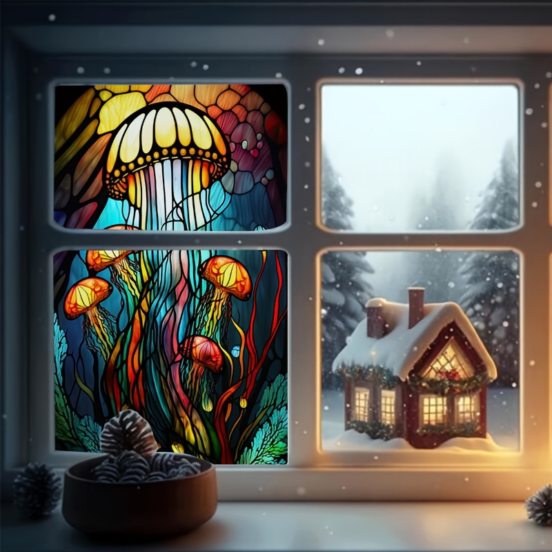 Kaufe Buntglas-Fensterfolie, rund, bunt, Kolibri, statische Fensterfolie  für Heimdekoration (25.4