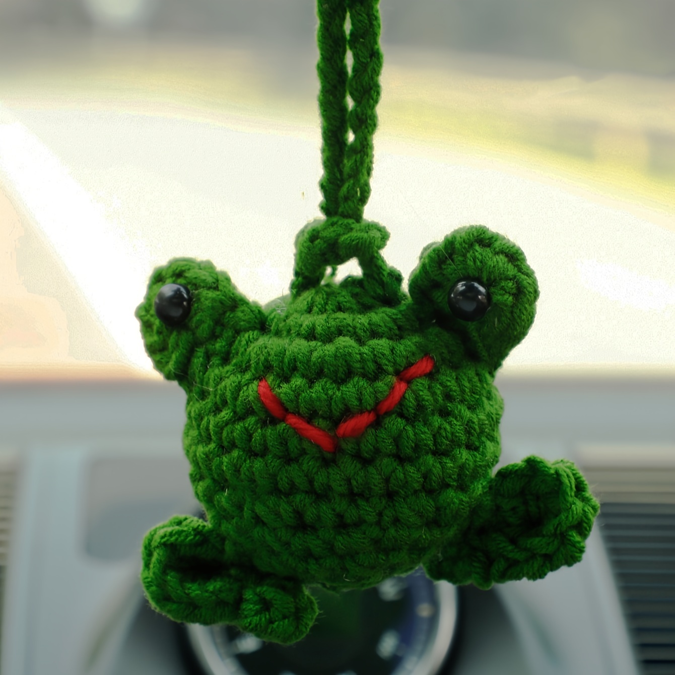 Handmade Crochet Car Ornament Cute Frog Knitted Rear - Temu