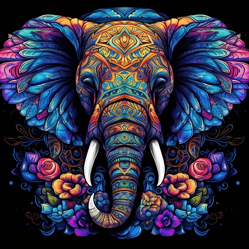 

1pc Large Size 40x40cm/15.7x15.7inch Without Frame Diy 5d Diamond Colorful Elephant, Full Rhinestone Painting, Diamond Art Embroidery Kit, Handmade Home Room Office Decor