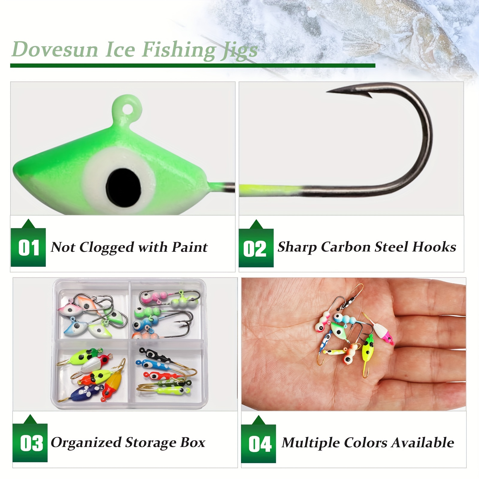 Dovesun Ice Fishing Jigs Kit Luminous Jig Heads Fishing - Temu Canada
