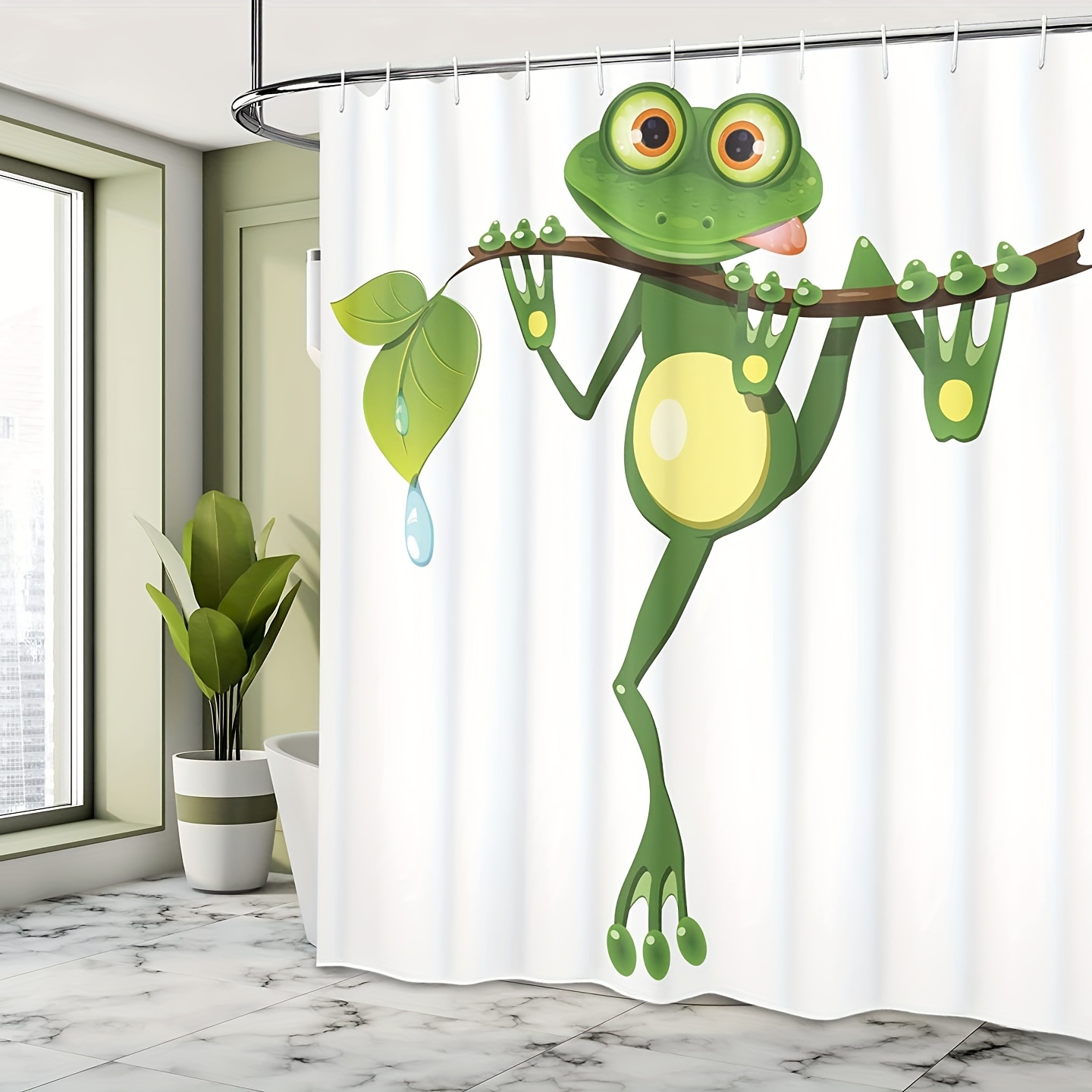  Amagical 4PCS Green Funny Frog Shower Curtain Set with