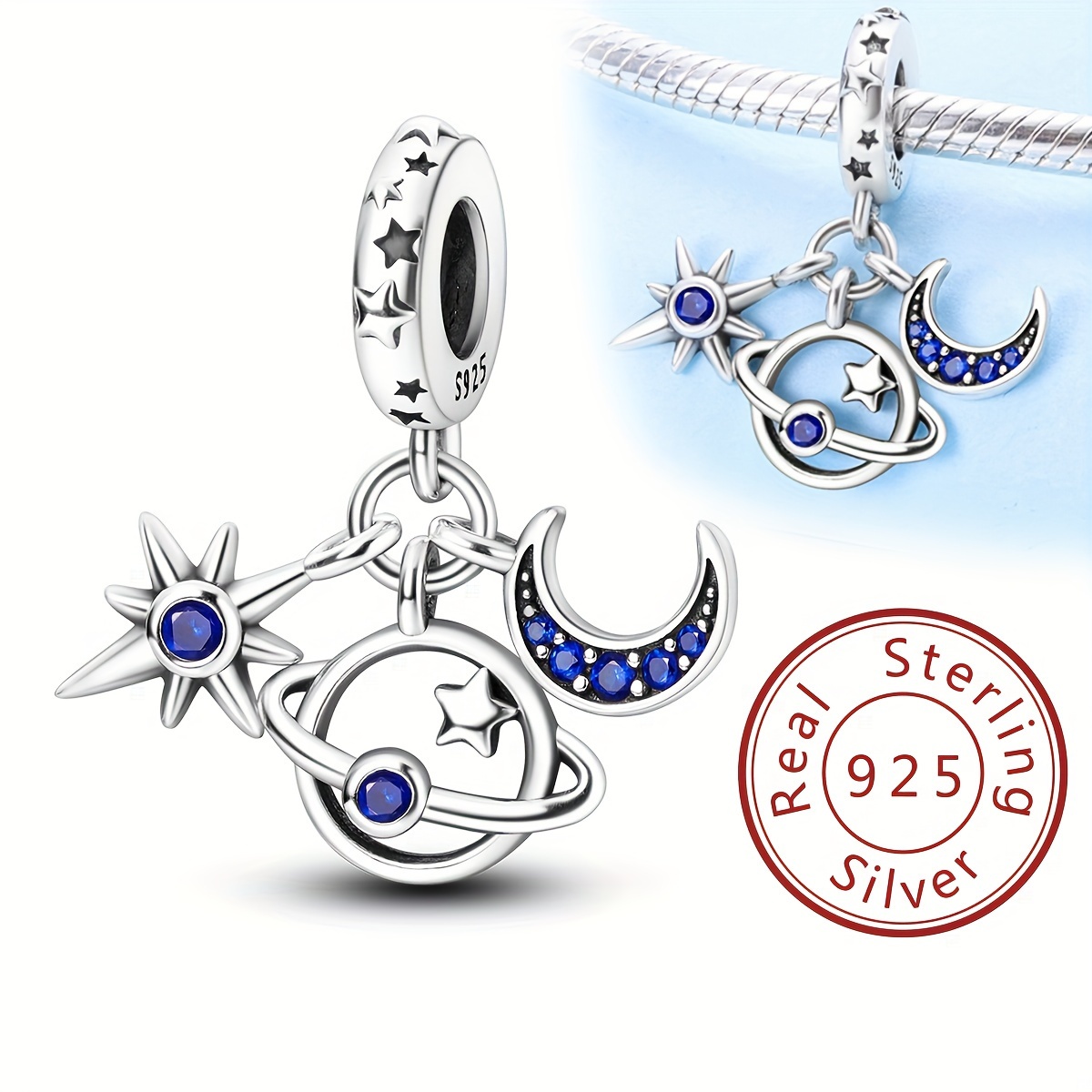 Silver Star Charms, Star Bracelet, Round Pendant, Star Pendant