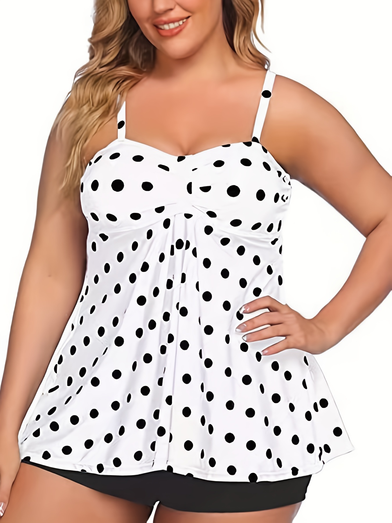 Dropship Plus Size Casual Swimsuit Set, Women's Plus Colorblock Dot Print  Cut Out Round Neck Cami Top & Shorts Bathing Suit Two Piece Set to Sell  Online at a Lower Price