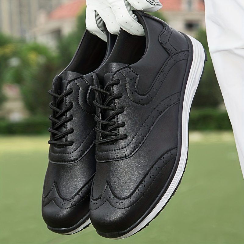 Men's Faux Leather Golf Shoes Nonslip Comfy Shock Absorption - Temu