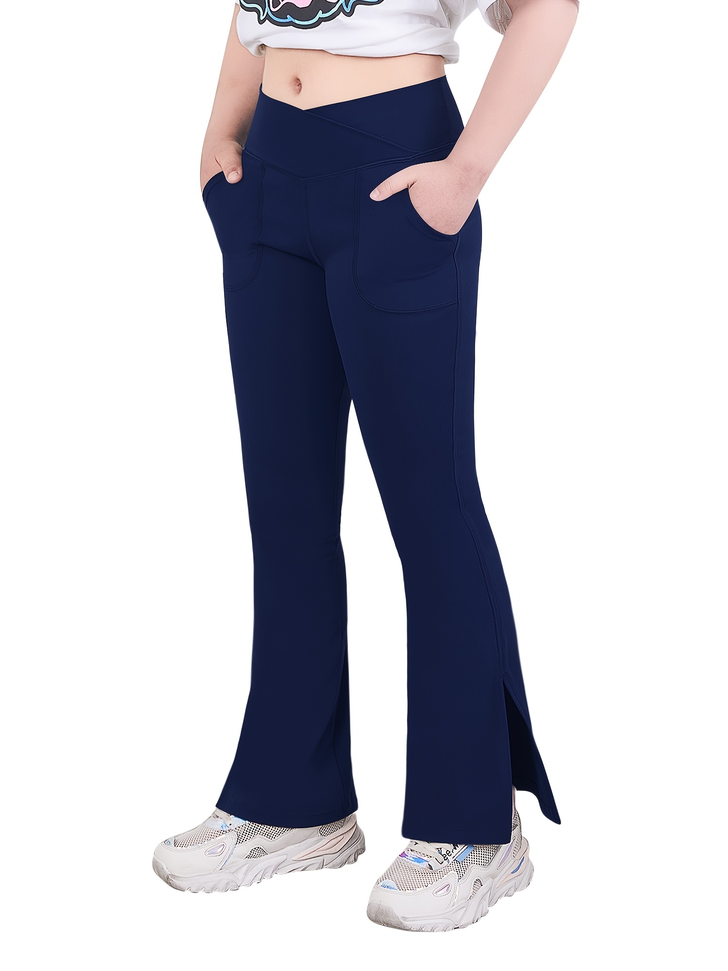 Solid Elastic Waist Flare Leg Pants Casual Ruffle Pants - Temu