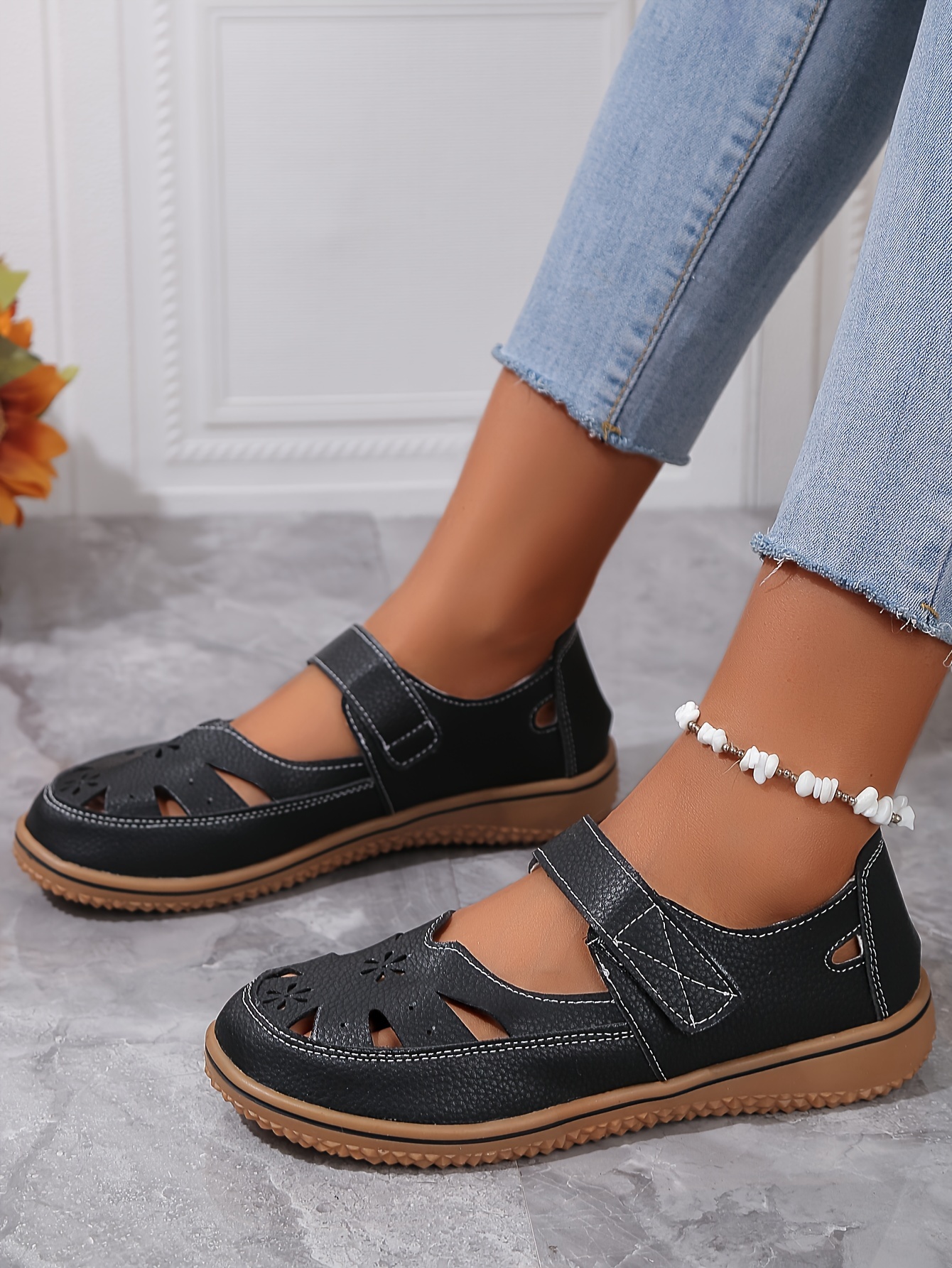 women s cut flat sandals casual round toe summer shoes details 4