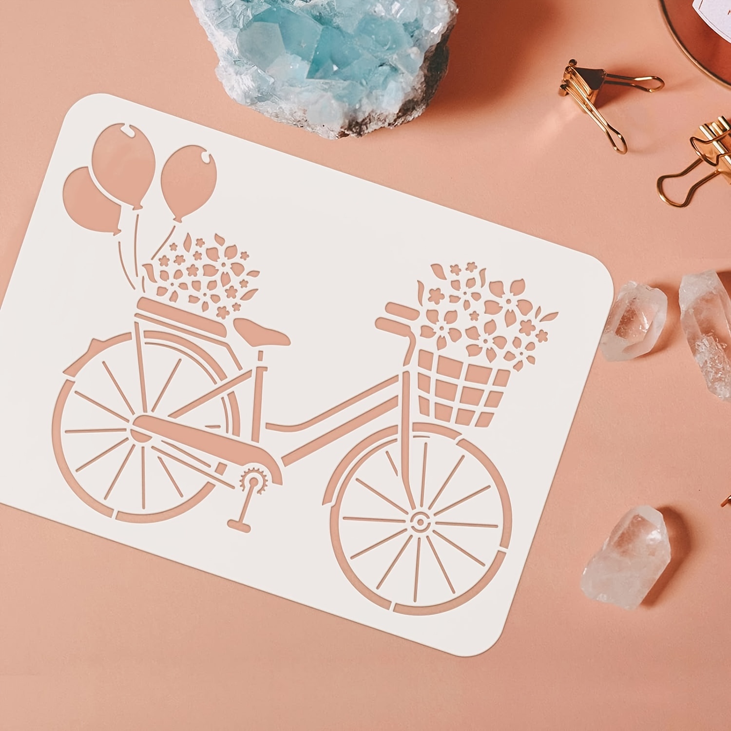 

1pc Bicycle Stencil Template 11.7x8.3 Inch Flower Stencils Plastic Bike Balloon Flowers Pattern Painting Stencil Reusable Diy Decor Stencil For Painting On Wood, Floor, Wall