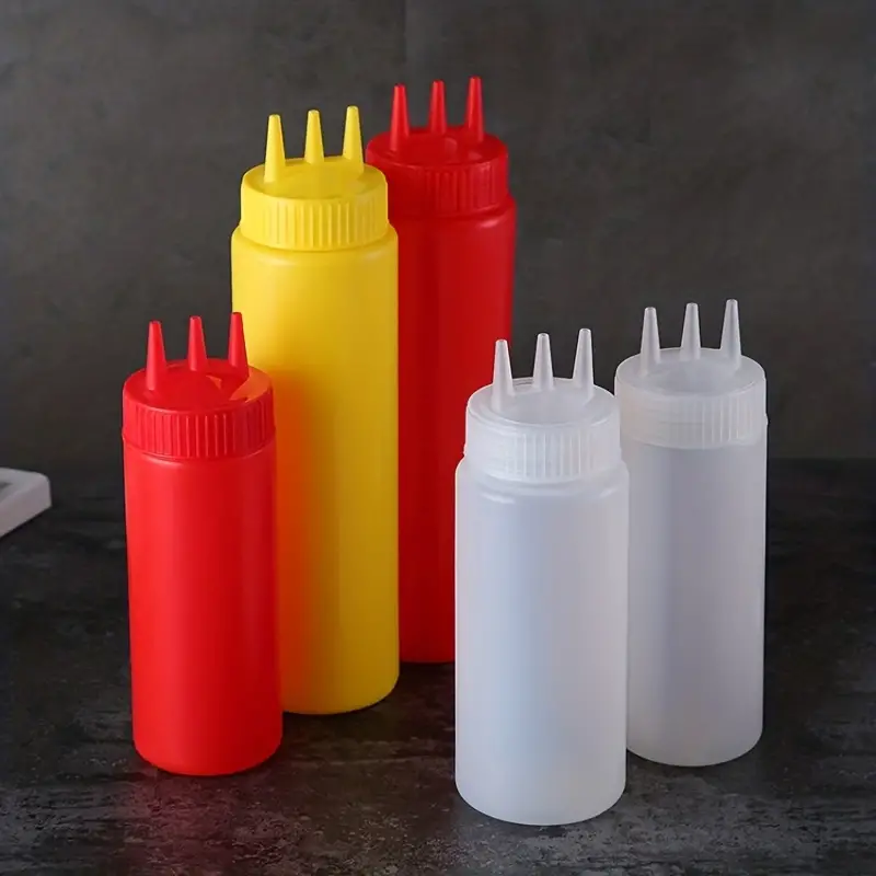 3-pack Plastic Squeeze Bottles for Sauces - 32 OZ Condiment Squeeze Bottles  for Liquids - Made in USA - BPA Free Squirt Bottles with Cap - Ketchup