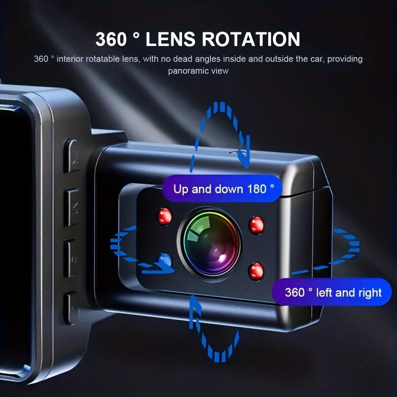1080p Hd Night Vision Dash Cam 360 degree Recording Ips - Temu Poland