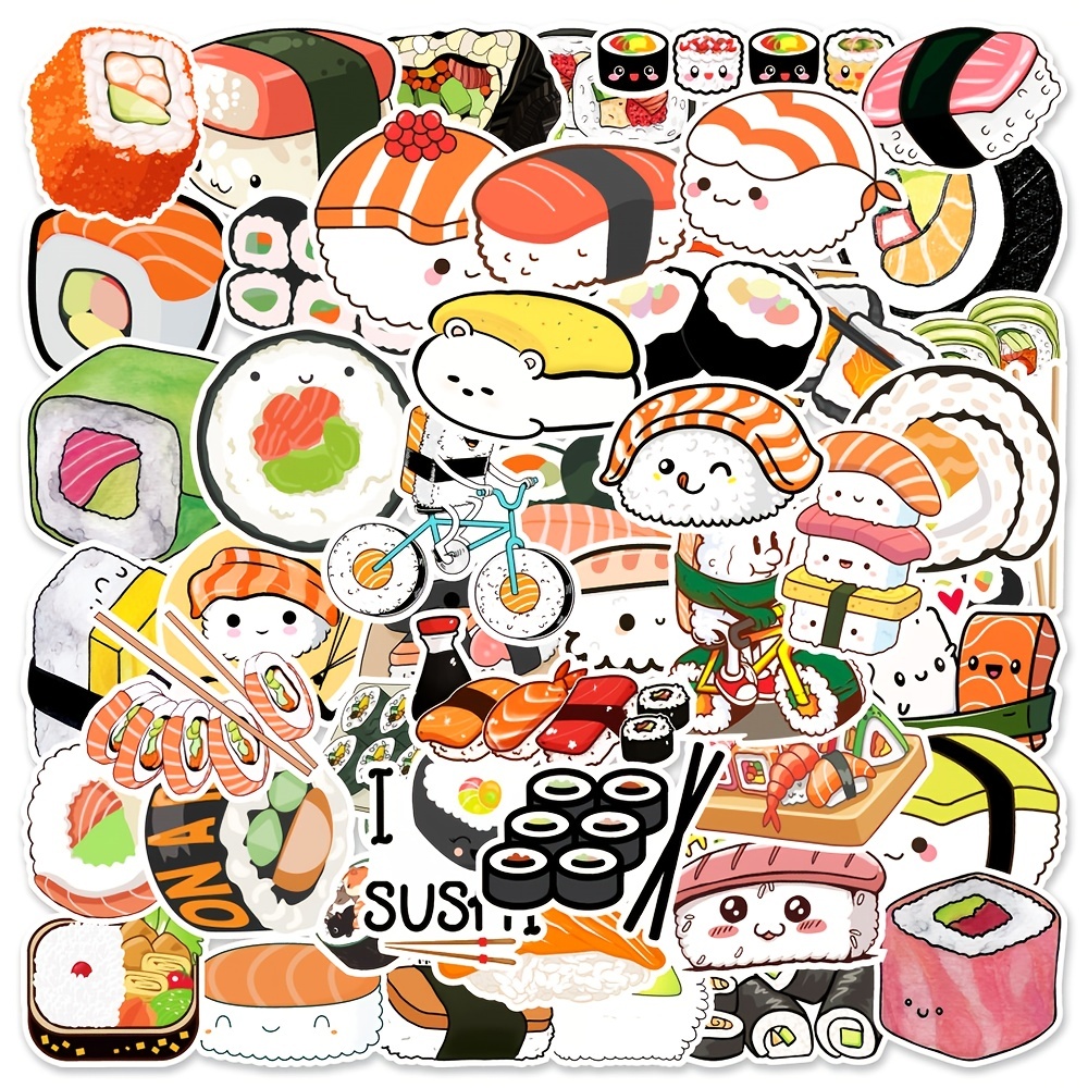 50 Sushi Doodle Stickers for Laptops, Water Bottles & More