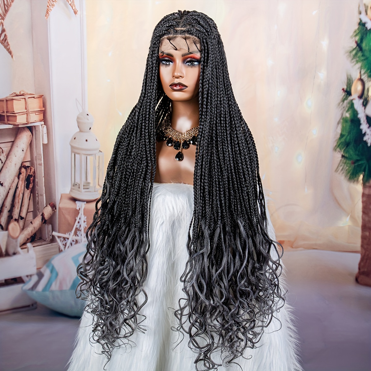 Box Braided Synthetic Wigs Goddess Box Braids Bouncy Wavy - Temu