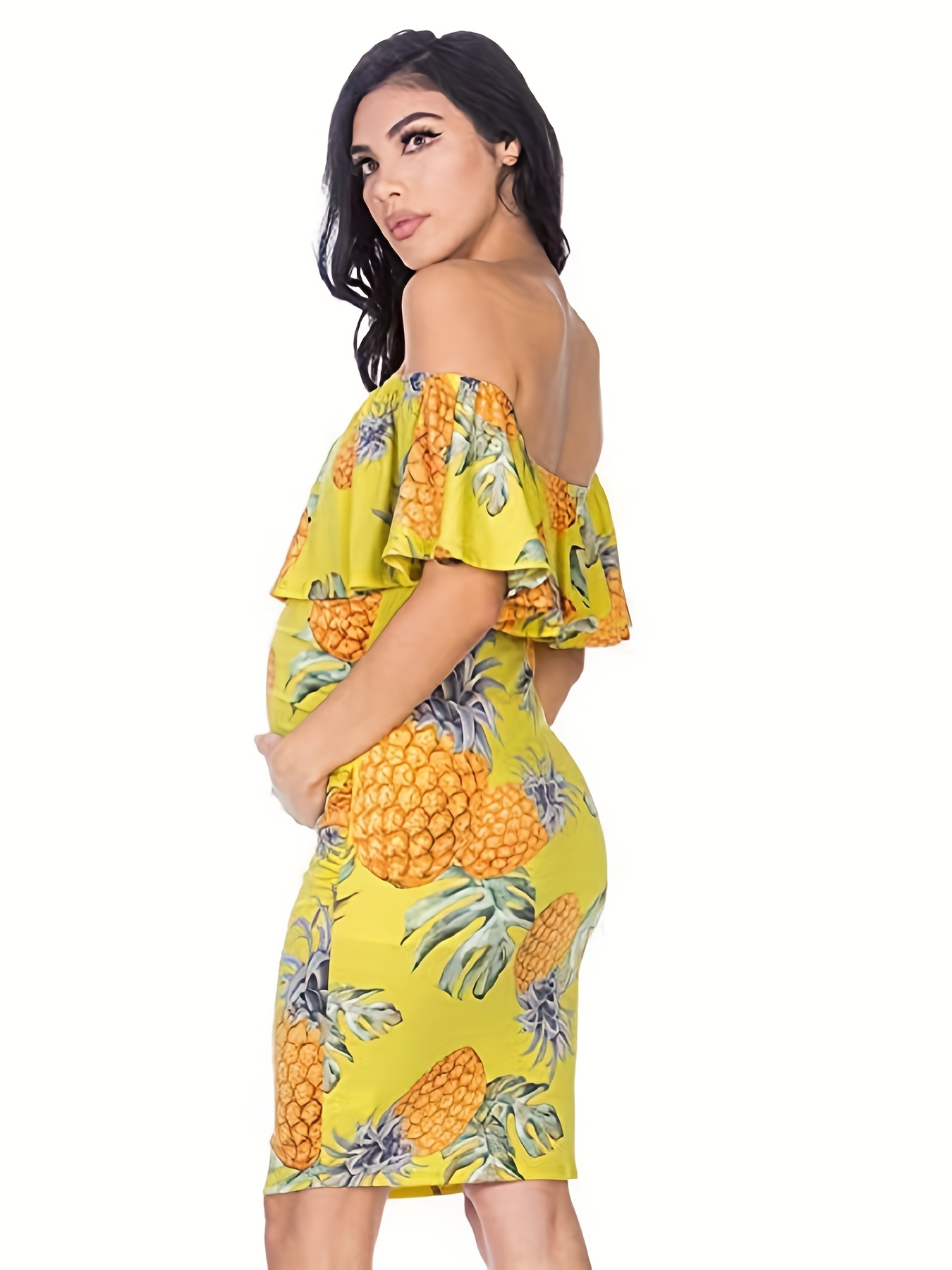 Off The Shoulder Ruffle Maternity Dress, Boho Style