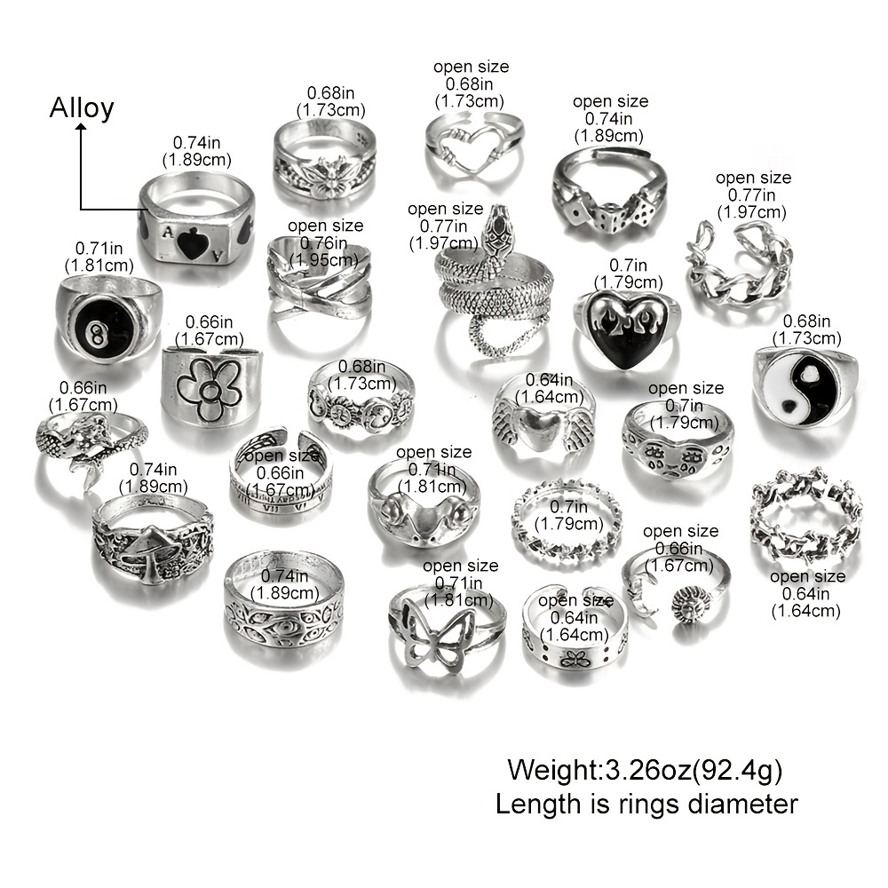 24pc Antique Silvery Vintage Stackable Ring Set, Punk Style