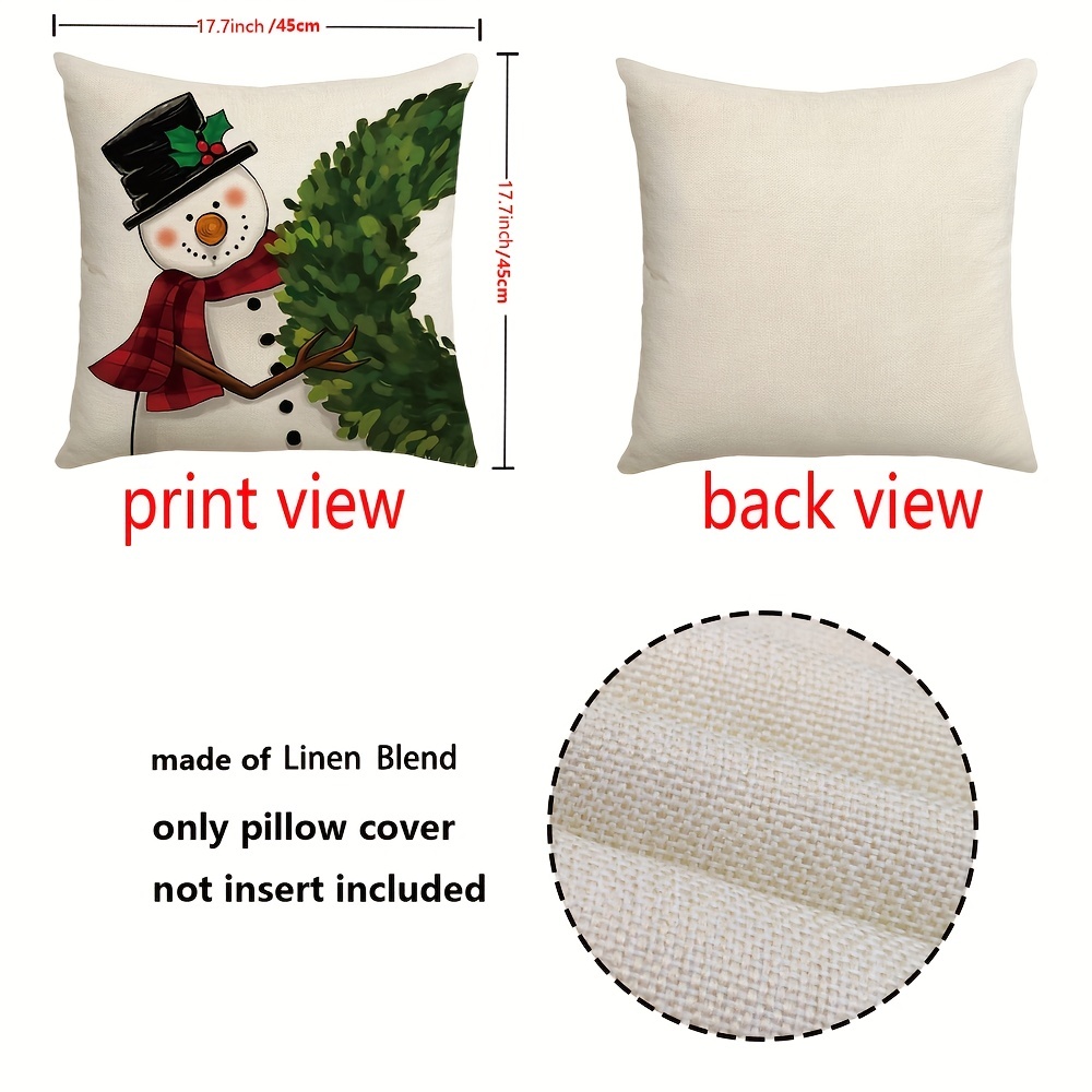 1pc Christmas Pillow Covers 18x18, christmas decor, christmas throw pillows,  christmas throw pillow covers, holiday pillow covers, christmas throw pillow,  Farmhouse Christmas Decorations, Snowman Wreath Santa Claus Tree Decor Throw  Cushion Case