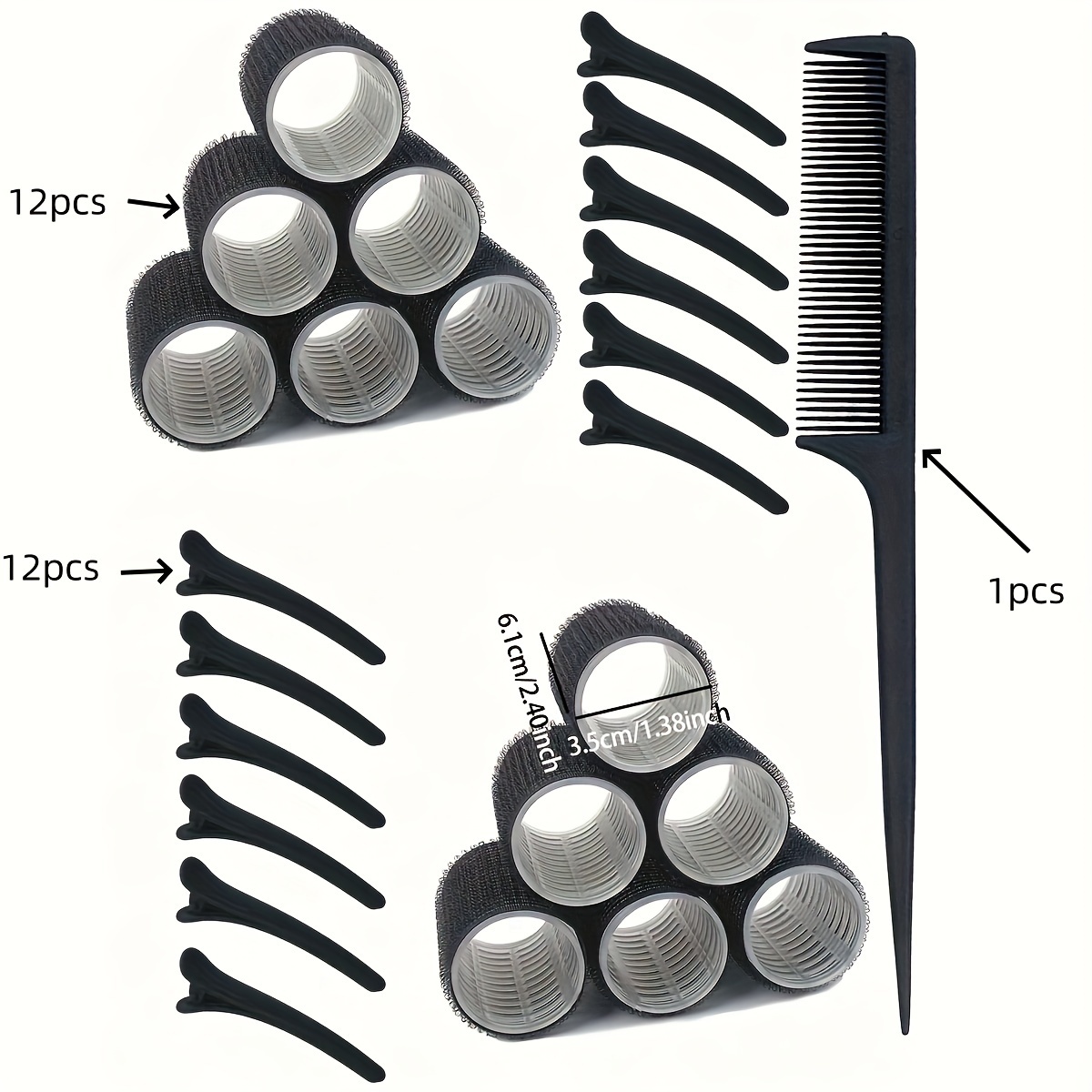

25pcs/set Styling Hair Accessories Kit Heatless Hair Curlers Volumizing Hair Root Rollers Duckbill Clips Pointed Tail Fine Tooth Comb Suitable For Women And Daily Uses