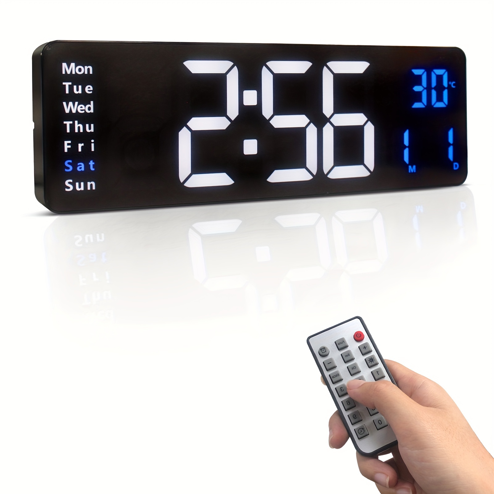 Reloj de pared digital RGB con pantalla grande, dígitos grandes, pequeño  reloj de pared LED silencioso para personas mayores, sala de estar