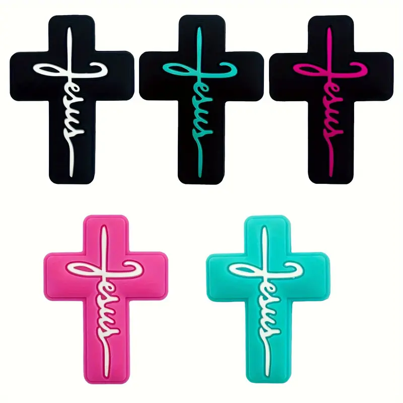 5pcs Cross Silicone Focal Beads For Jewelry Making DIY Pens Characters  Decors Keychain Bracelet Necklace Handmade Craft Supplies