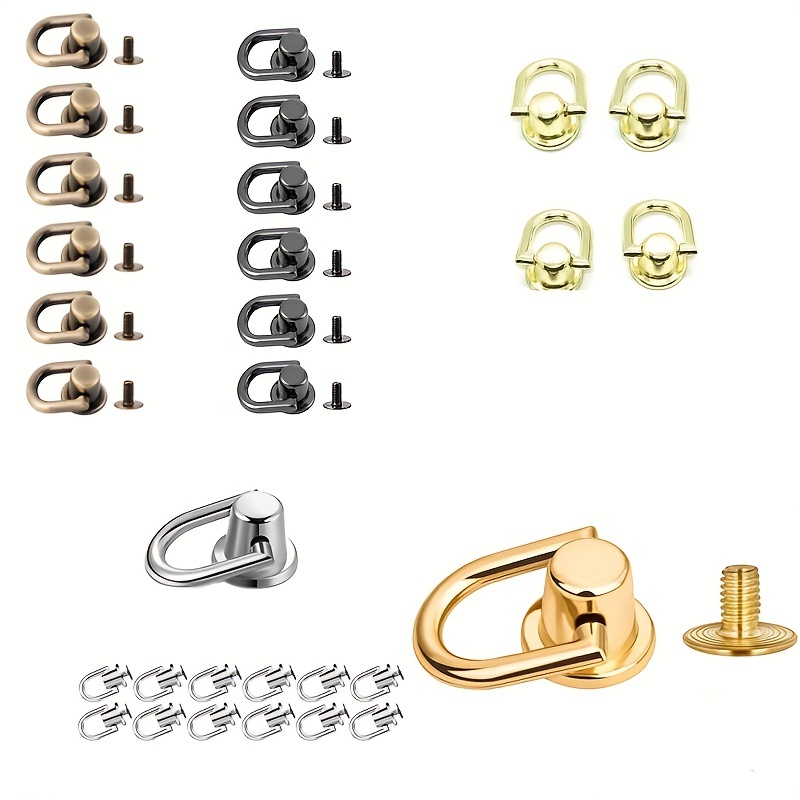 D Rings for Purse, 4 PCS Metal D Ring and Stud Screw, 360 Degree