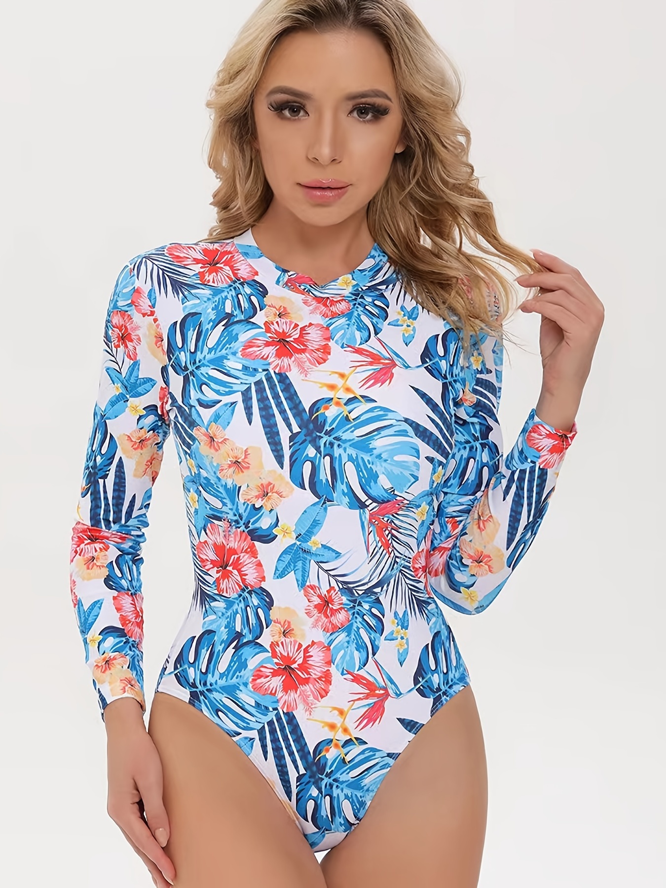 Long Sleeve Swimsuit For Women Geometric Bikini Printing High Neck Zipper  Swimwear – TD Mercado