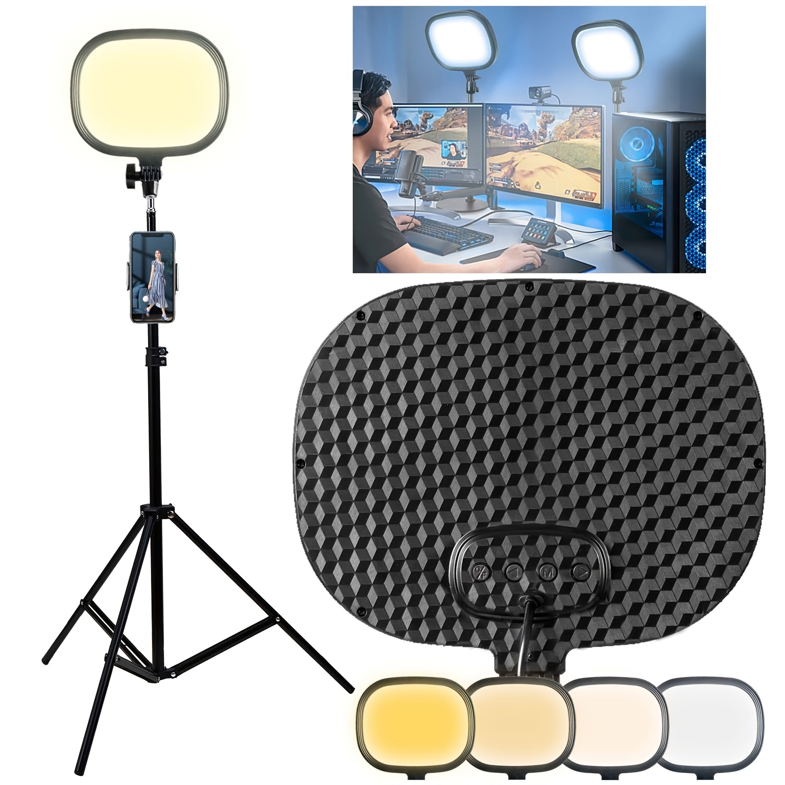 Full Screen Key Light for Streaming, Led Video Recording Lighting with  Stand and Phone Holder, Professional Ring Light Kit with Stepless Dimming  for