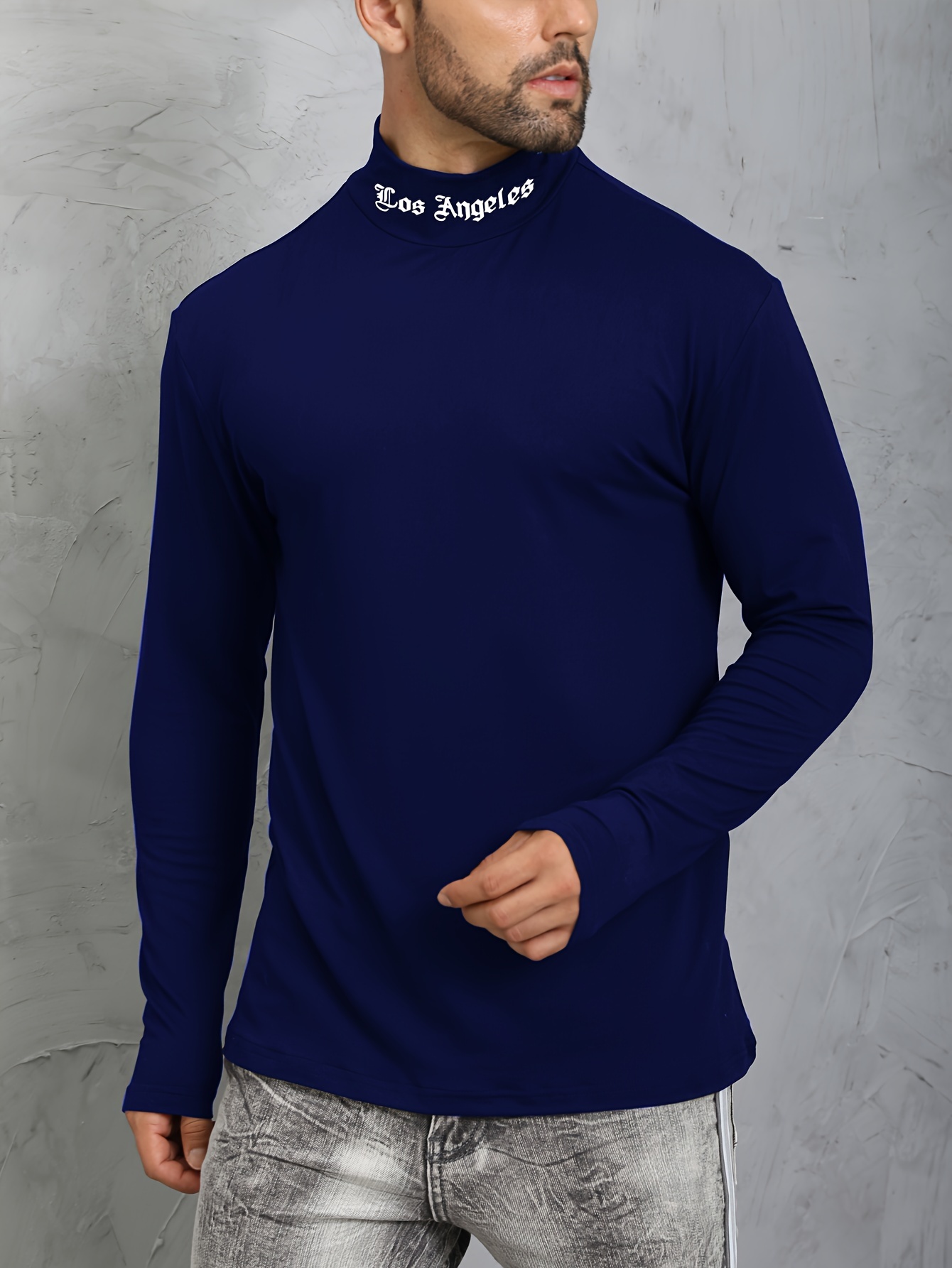 Camiseta/Remera/Playera de cuello alto y mangas largas de color sólido, a  la moda, disponible en varias tallas