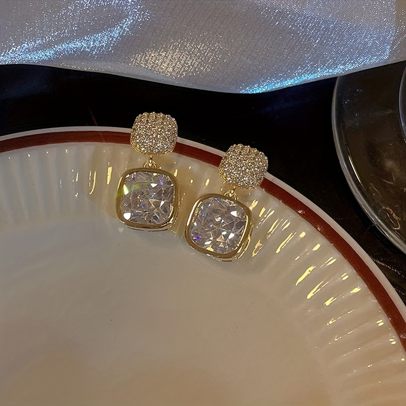 Geometric Square Rhinestone Crystal Stud Earrings for Women