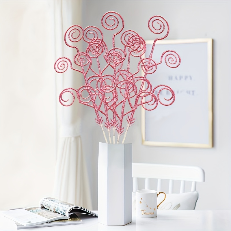 6 Pcs 16 Inch Red White Christmas Tree Picks Decoration Candy Cane Woolen  Curly Pick Lollipop Large for Xmas Tree Topper Decor Home Vase Filler Craft