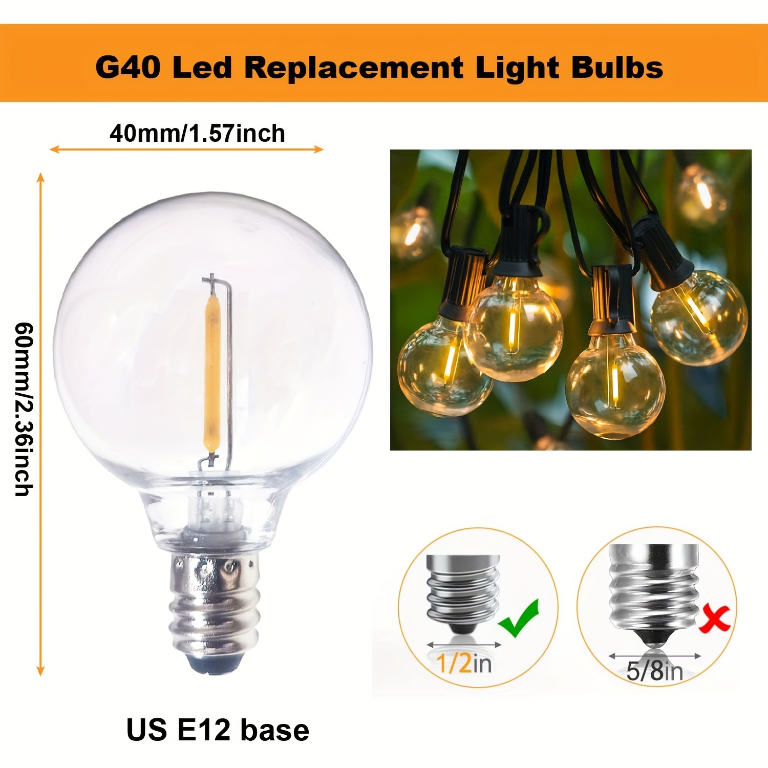 E12 G40 Ampoules LED Ampoules À Globe Incassable À Vis E12 - Temu