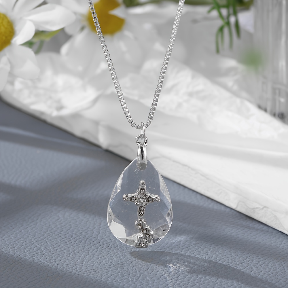 1pc Creative Transparent Fishing Line Pendant, Invisible Necklace, Faux Diamond Zircon Clavicle Chain For Men And Women