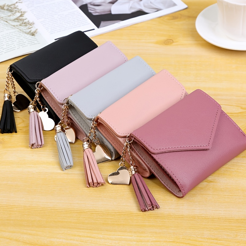 Women's Hand Bag With Heat And Tassel Accessories, Trendy Short Trifold  Wallet, Short Coin Purse - Temu