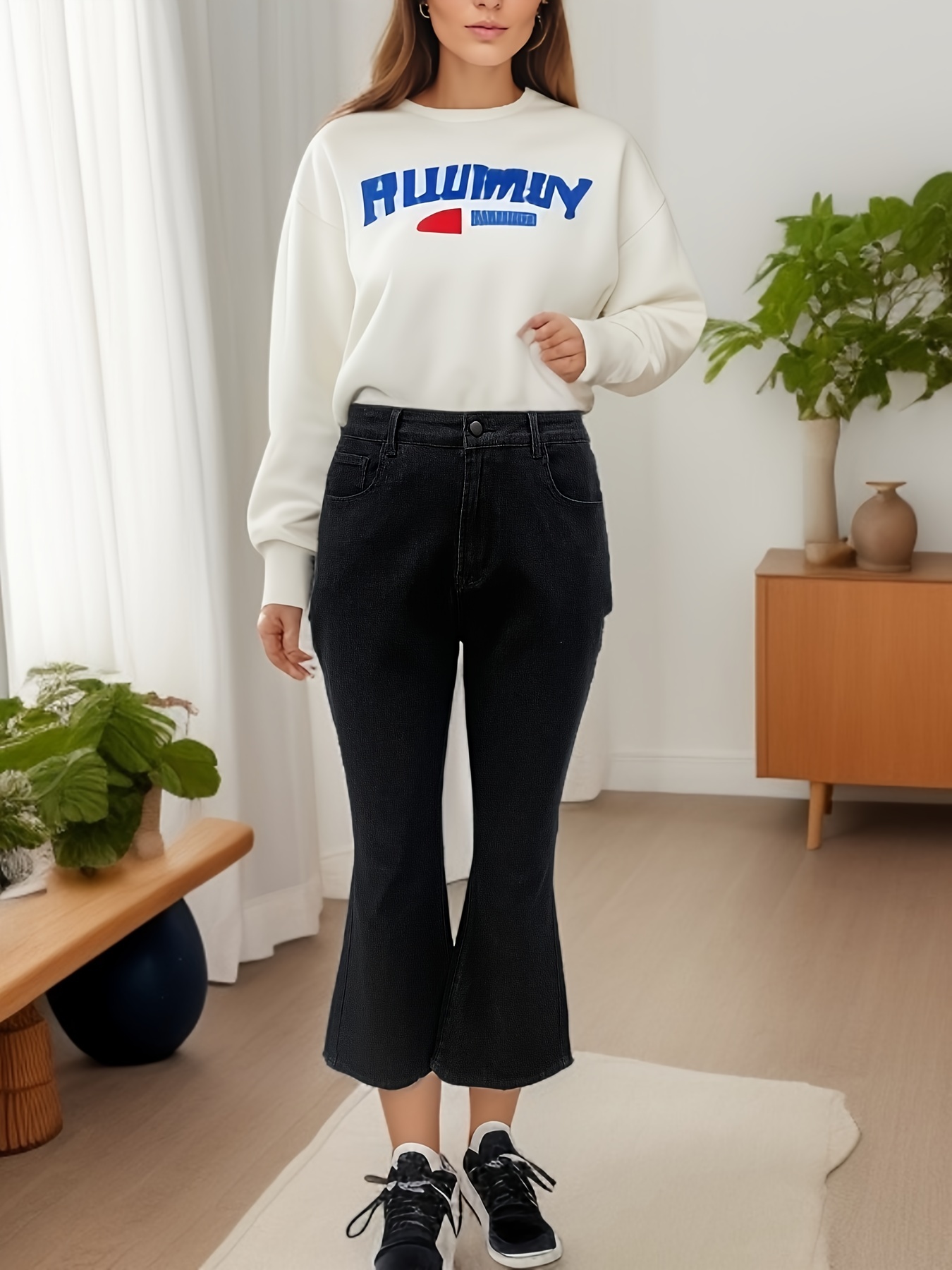 Plus Size Basic Jeans Women's Plus High Waist Straight Leg - Temu