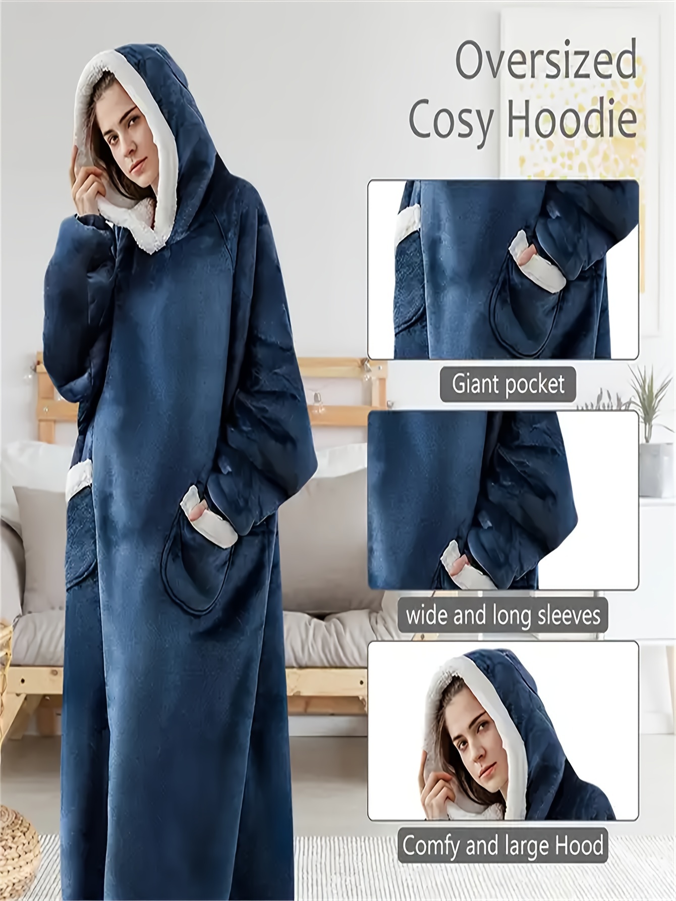  Bedsure Wearable Blanket Hoodie Women - Long Sherpa