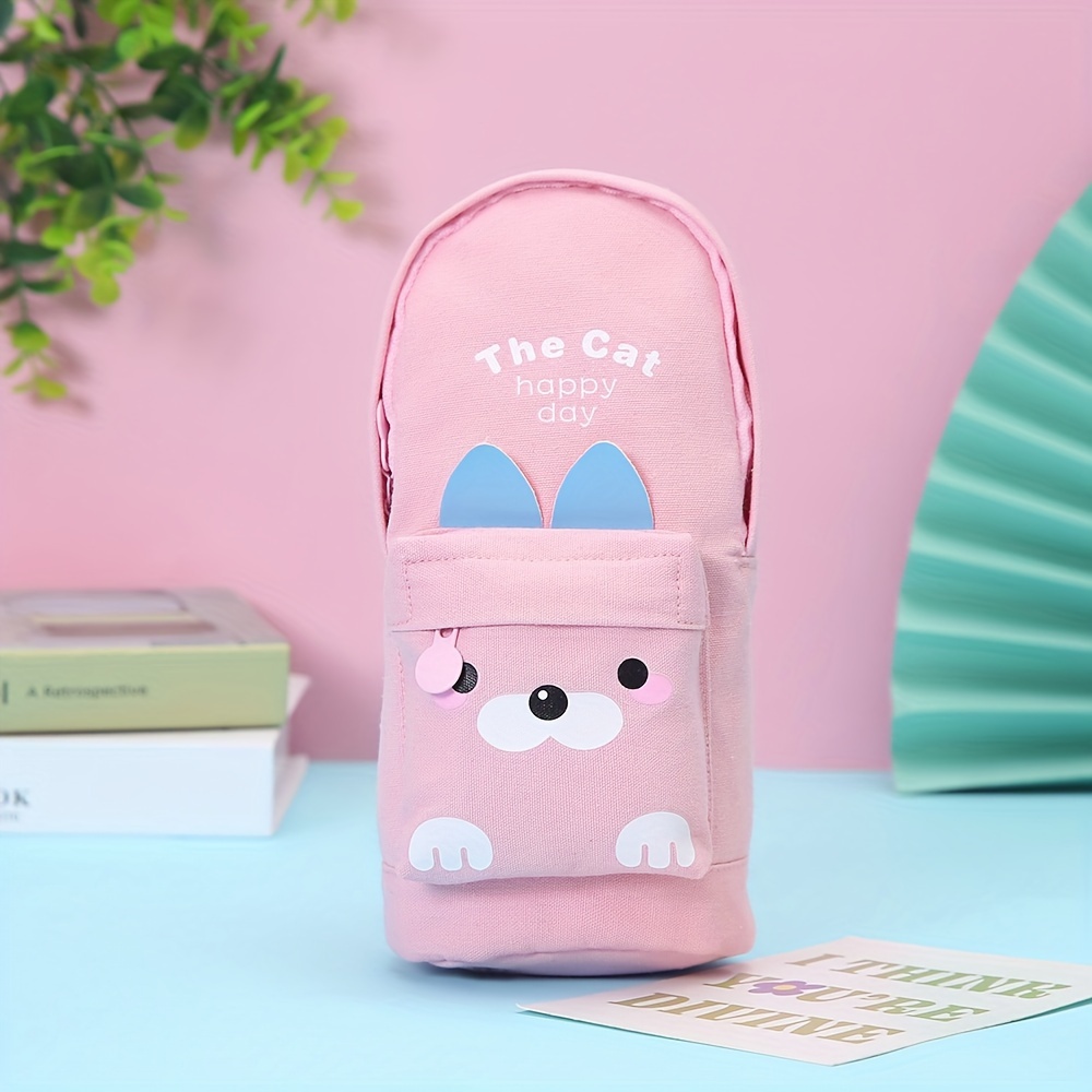 Rolin Roly Blue Telescopic Pencil Pouch Standing Pencil Case Cute Cat  Stationery Bags Stand Up Pen Box Canvas Cartoon Pencil Holder with Zipper