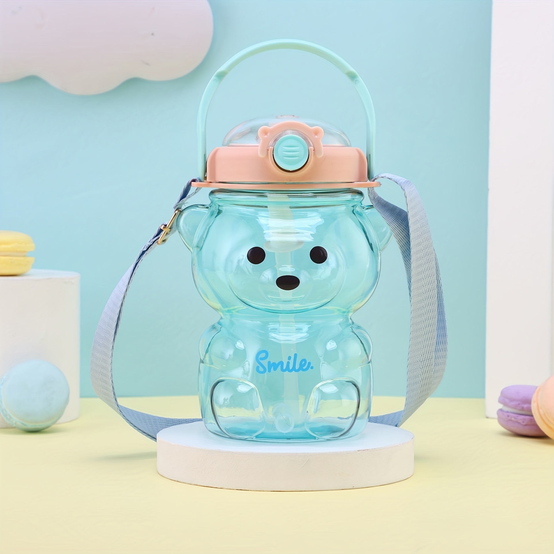 Cute Bear Water Bottle With Adjustable Shoulder Strap & Straw - Creative  Portable Water Bottle For Outdoor Camping - Temu