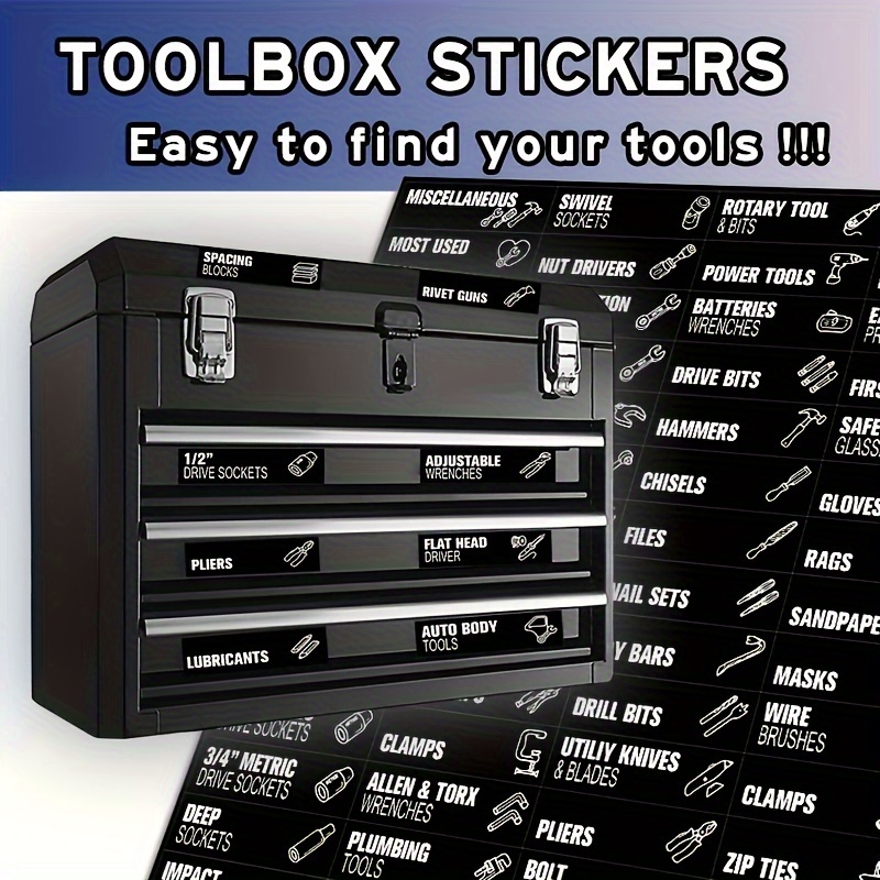 

80pcs/set Toolbox Organization Sticker Label - 80 Large Easy Read Printing - Fit All Brands Steel Toolbox Drawer