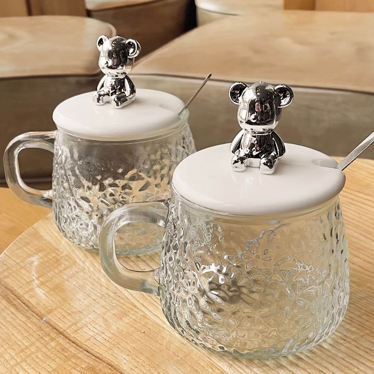 Drink Ware Coffee Mug Glass Cup Cups Transparent Drinking Glasses Lid Straw  Kawaii Mugs Set Bubble