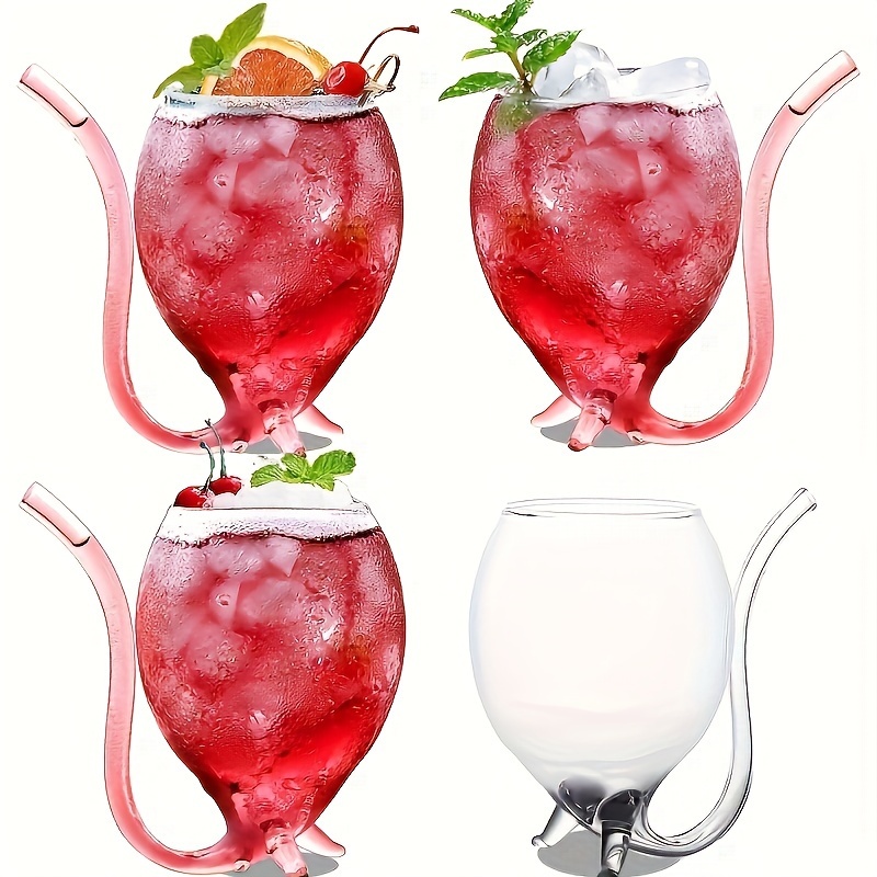 Heat-resistance Vampire-Wine Juice Clear Glass Cups With Drinking Tube  StrawS