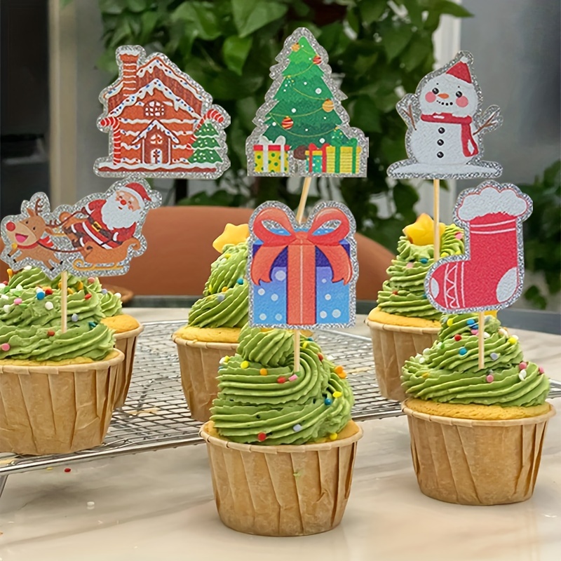 50pcs, Cupcake Di Natale Al Forno Con Pupazzo Di Neve E Alce