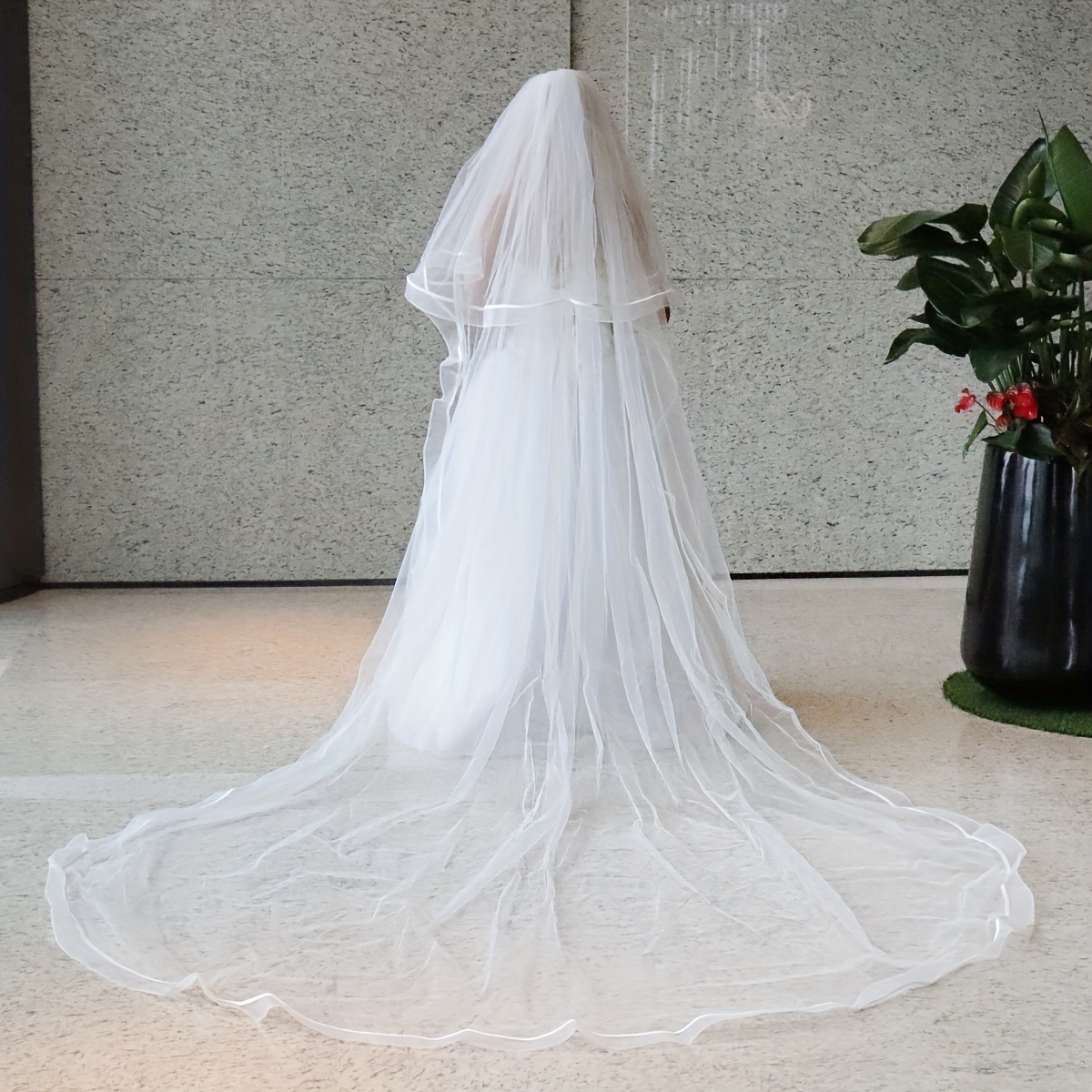 Long Lace Wedding Veil Long White Cathedral Style Bridal - Temu