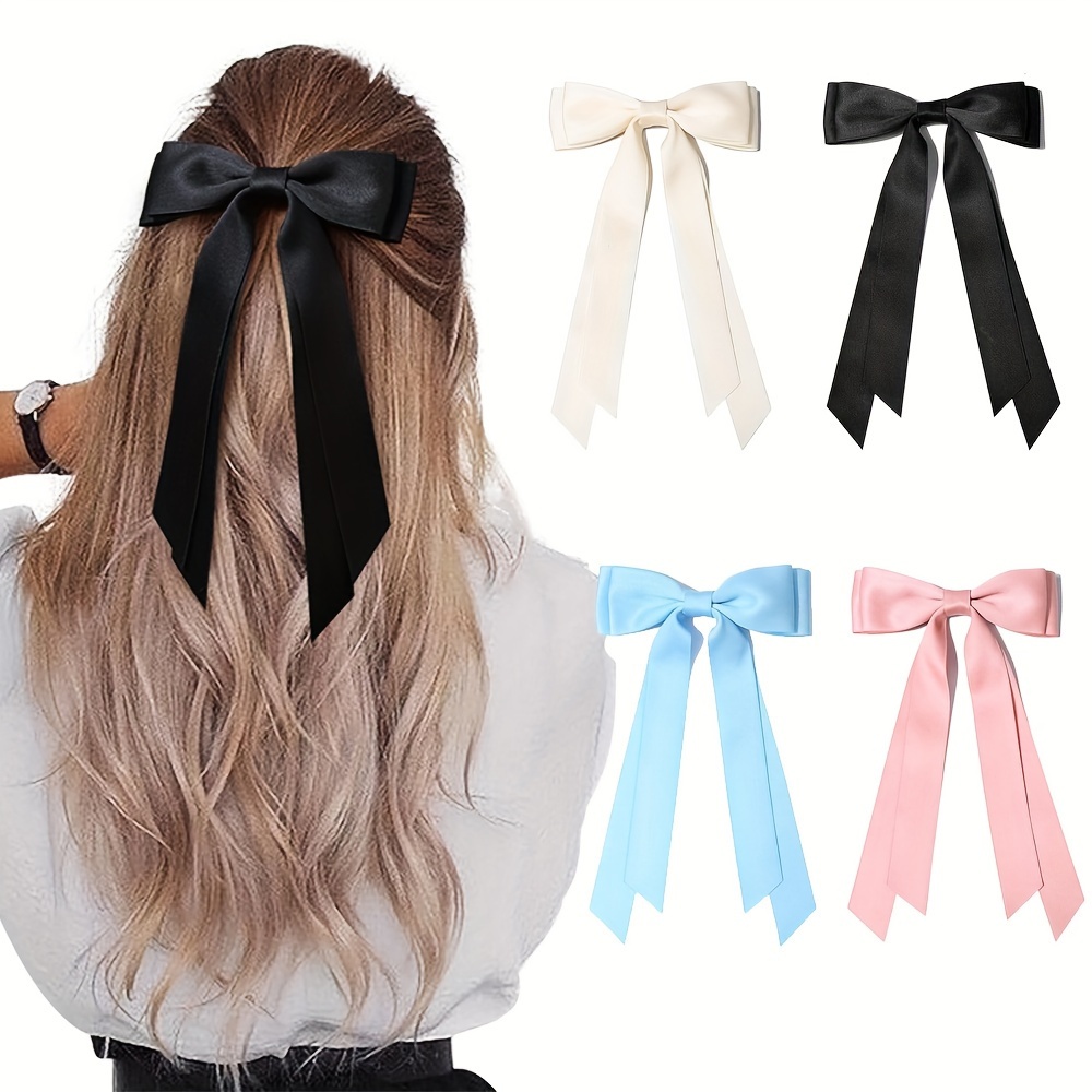 White Ribbon Bowknot Hair Clip for Girls Oversize Chiffon Bow Clips With  Long Tail Tassel Hair Claw Clips for Thin Thick Curly Hair Barrettes