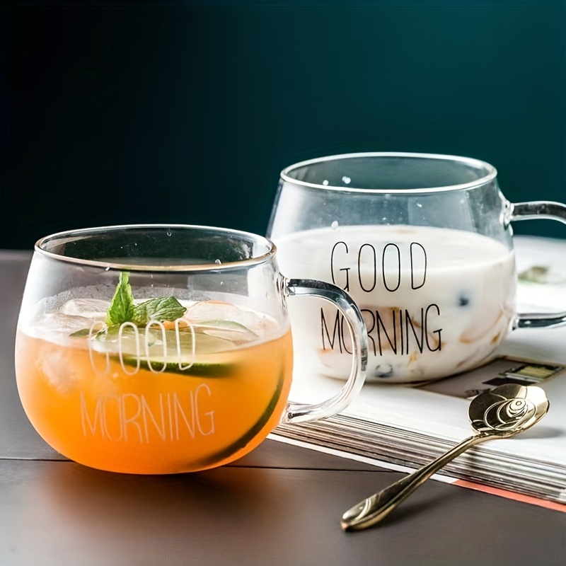 Good Morning Glass Coffee Mug, Clear Water Cup, Breakfast Coffee Cups,  Drinking Cups, Summer Winter Drinkware - Temu