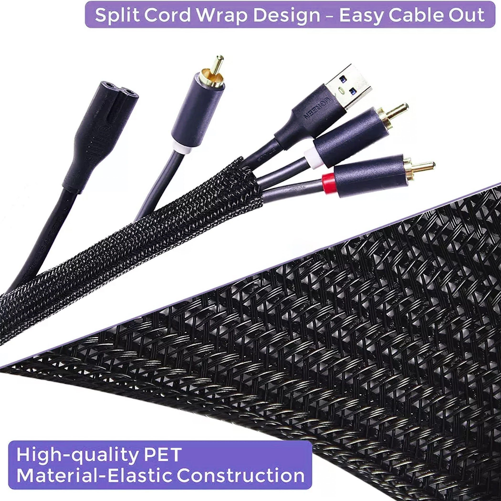 1''Cord Protector Split Wire Loom Braided Cable Sleeve,Management