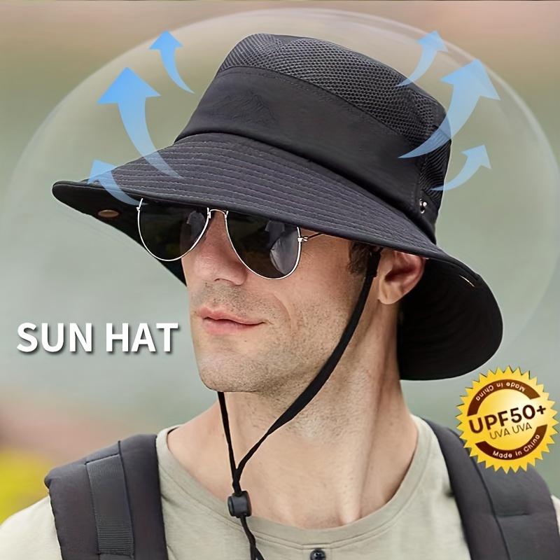 Upf 50+ Men's Sun Hat Wide Brim Windproof Fishing Outdoor - Temu Canada
