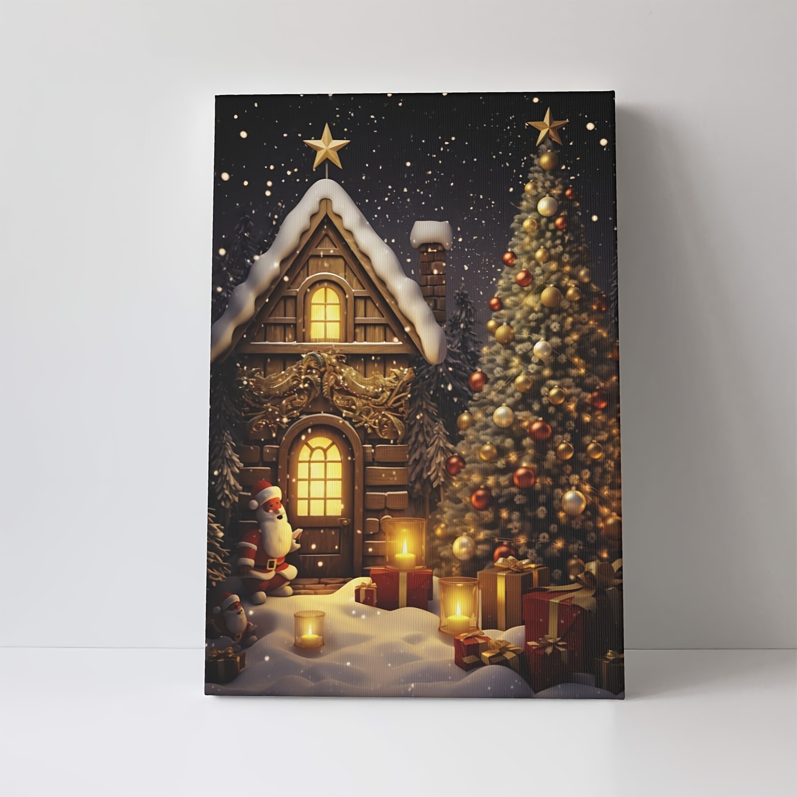 Peinture sur toile Noël - Sapin de Noël - Voiture - 120x90 cm - Décoration  murale de