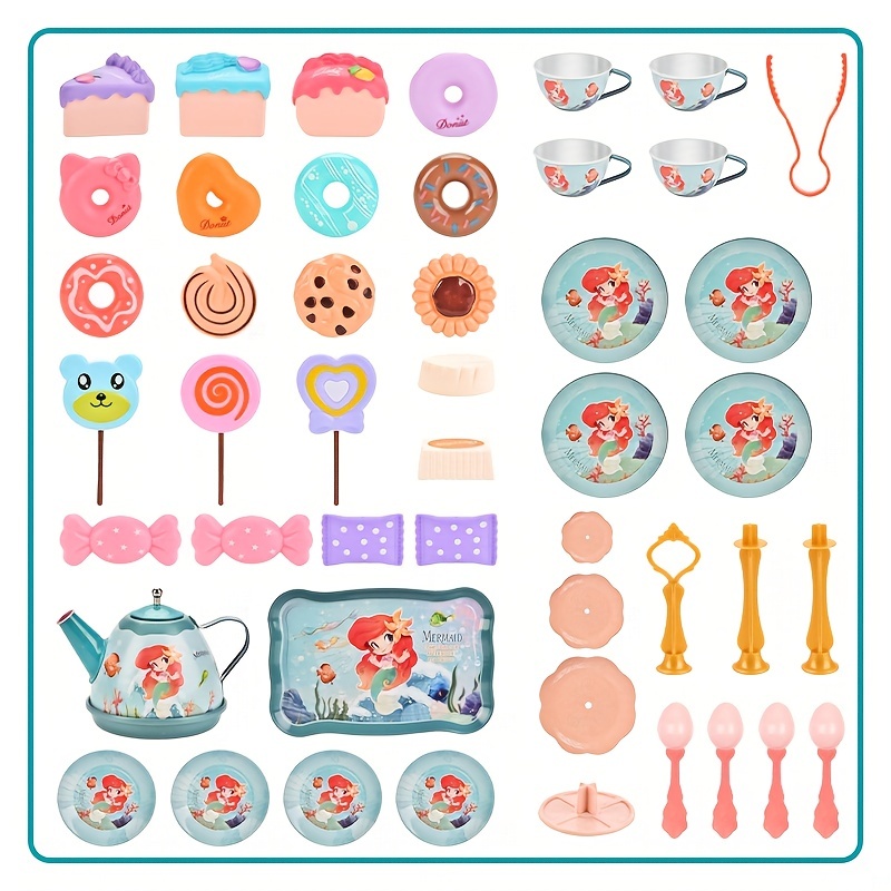 48pc Mermaid Tea Party Set for Little Girls,Birthday Gifts Age 3 4 5 6