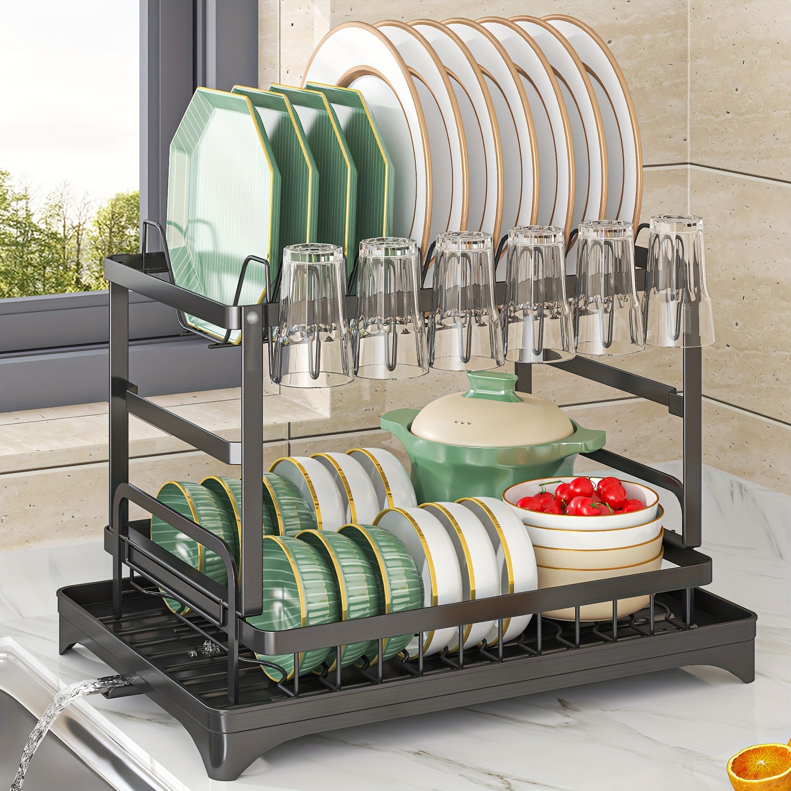 Household Dish Drying Rack Kitchen Utensil Drainer Rack With Drain