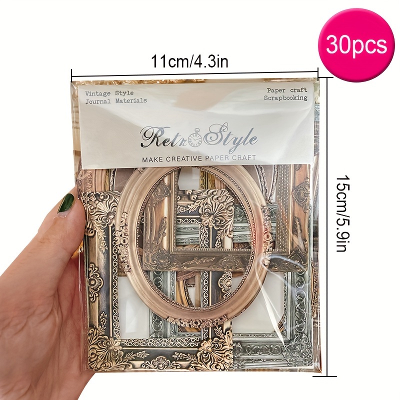 Image of 30pcs Of Vintage-style Hollow Border Paper, Measuring 4.3 Inches By 5.9 Inches. This Single-sided Decoupage Paper Pad Is Perfect For Crafts And Journaling, Making It An For Supplies, Gift Wrapping