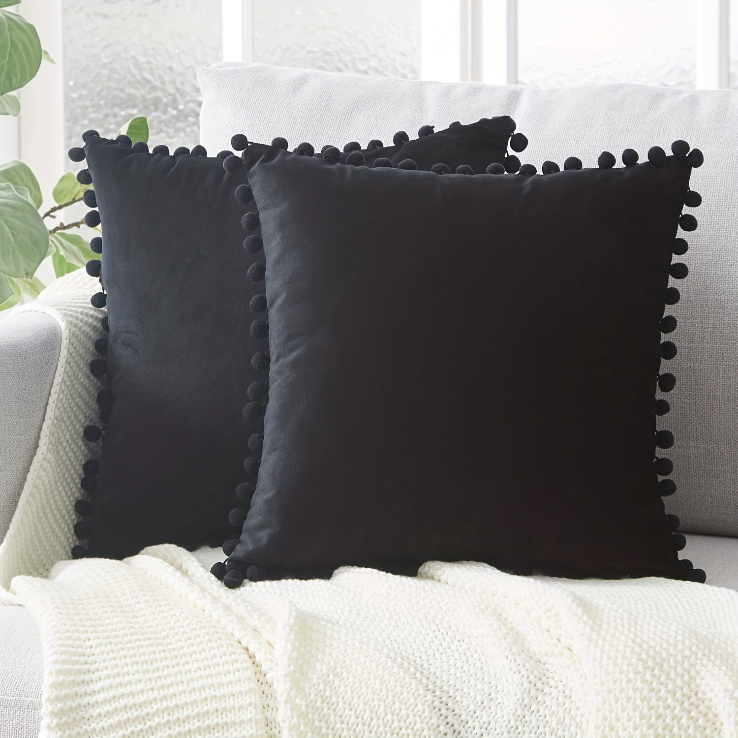 Lumbar Throw Pillow Covers With Pom poms For Couch Bed Soft - Temu