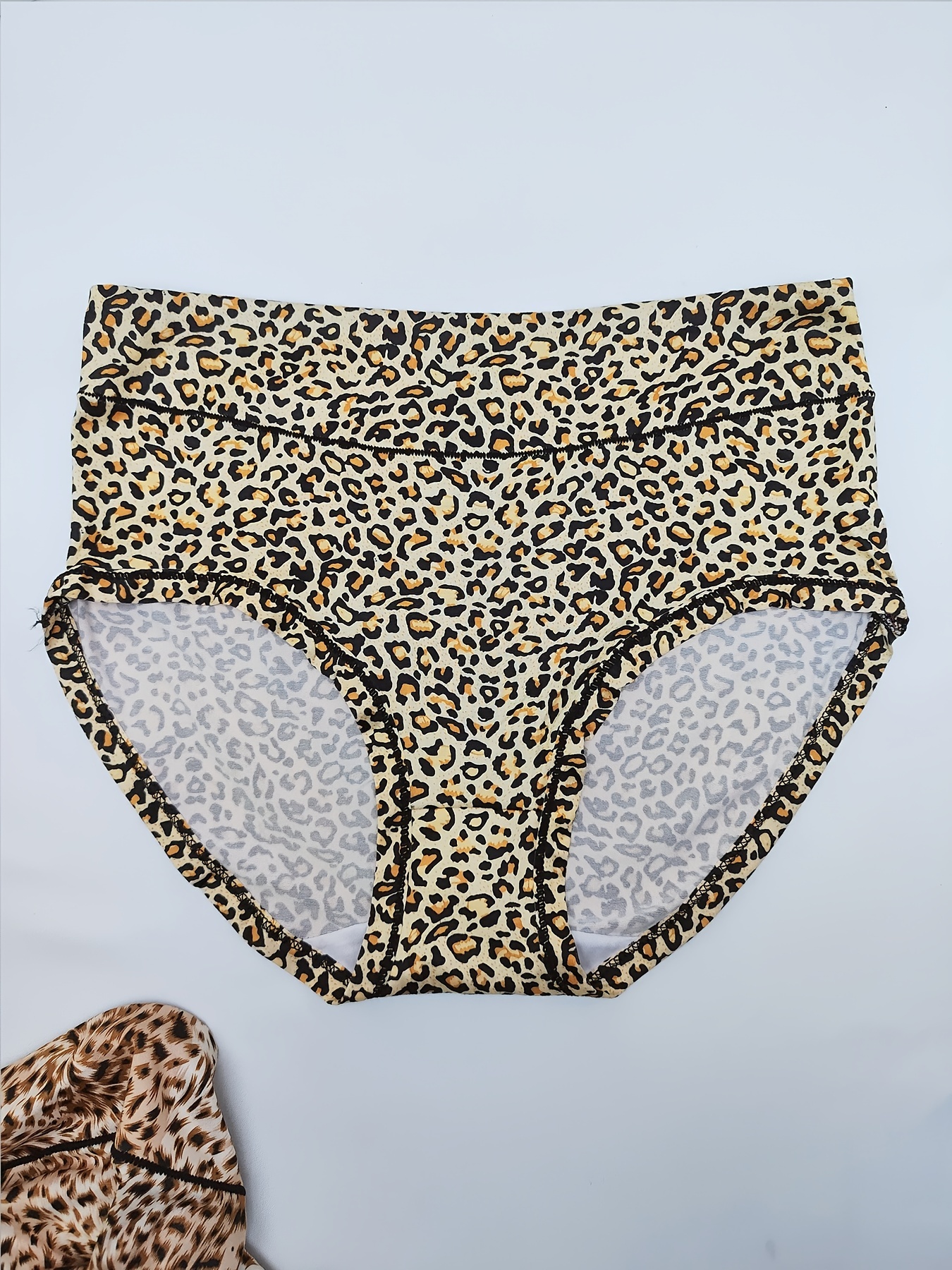 Stylish Leopard Print Brifs, High Waisted Breathable Fabric Intimates  Panties, Women's Lingerie & Underwear